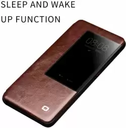 QIALINO Luxury Genuine Leather Smart View Flip Case - Stylish Handmade Ultra Slim Phone Cover
